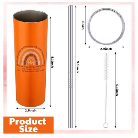 Dozen Colorful Stainless Steel Tumbler Straw Brush Thank You Gift Set Of 12 NEW - Picture 2 of 7